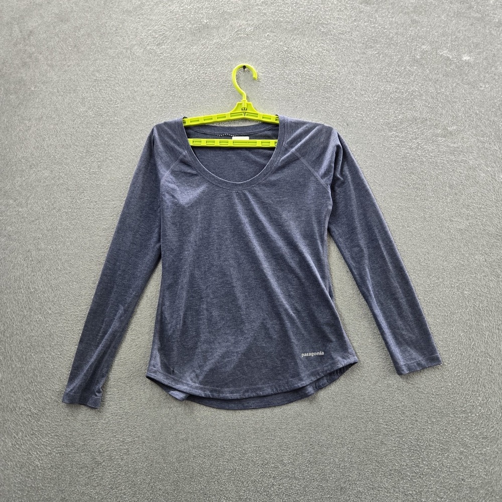 Patagonia Women Shirt XS Gray Activewear Logo Crew Neck Pullover Long Sleeve